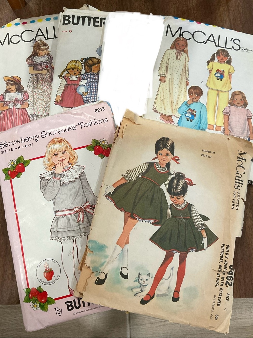 5 vintage 1980s childrens girls size 6 McCalls sewing patterns Dresses pajamas
